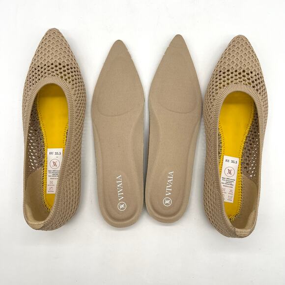 VIVAIA Aria Pointed Toe Breathable Mesh Ballet Flat Women 5.5 Almond Tan Comfort - Picture 9 of 10